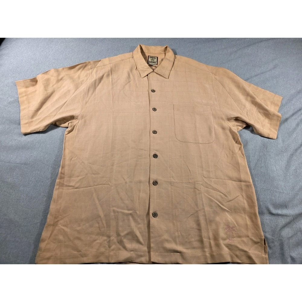 Vtg Tommy Bahama Hawaiian Camp 100% Silk Muted Orange Shirt Large Plaid Pattern